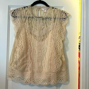 NWT CREAM LACE TOP WITH TANK LC BY LAUREN CONRAD Large